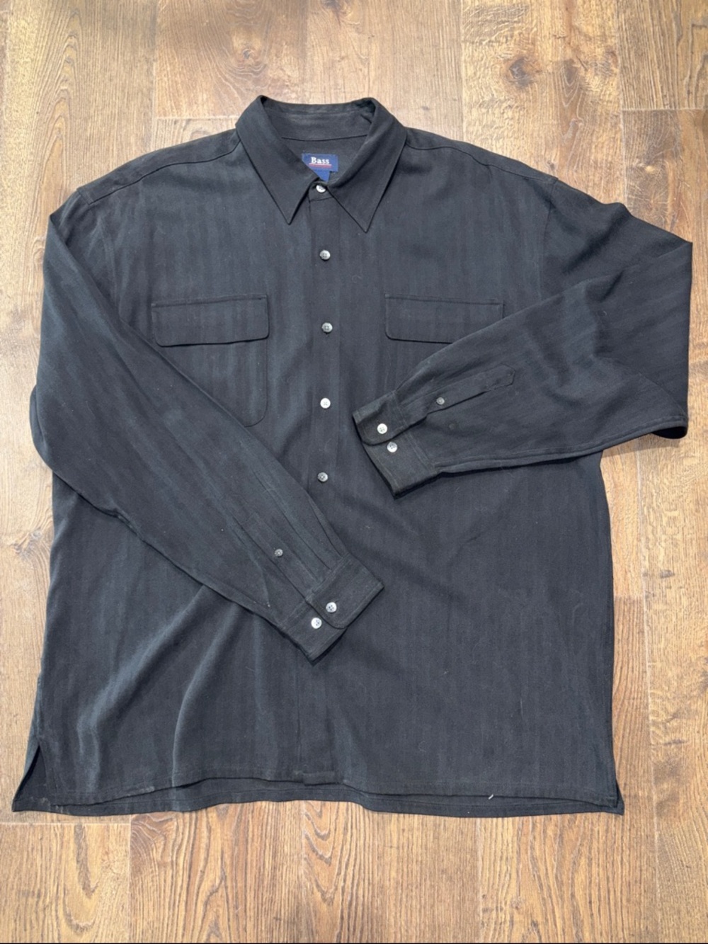 G. H. Bass Black Silk Long Sleeve Casual Button-Down Shirt XL RN# 36543